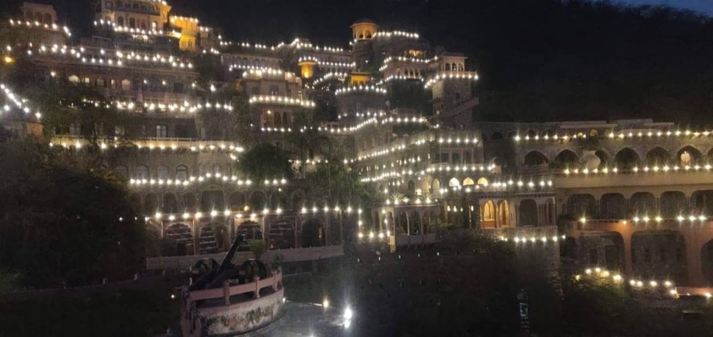 Neemrana Fort Palace under illumination