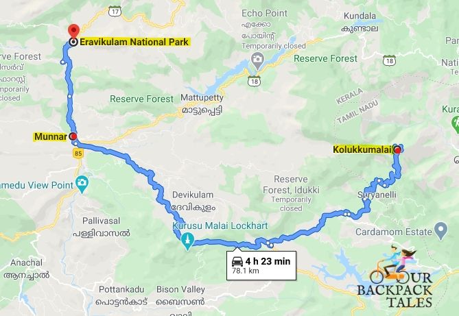 munnar trip route map