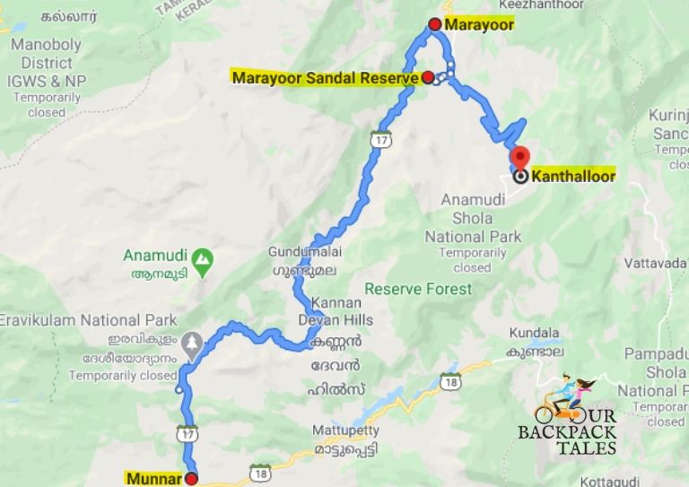 munnar trip route map